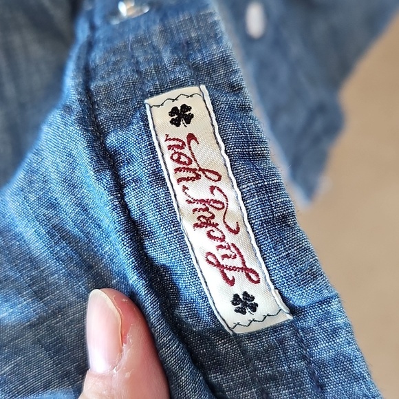 Vintage LUCKY BRAND Mens Linen Cotton Embroidered Western Denim Shirt Sz M - Picture 8 of 8